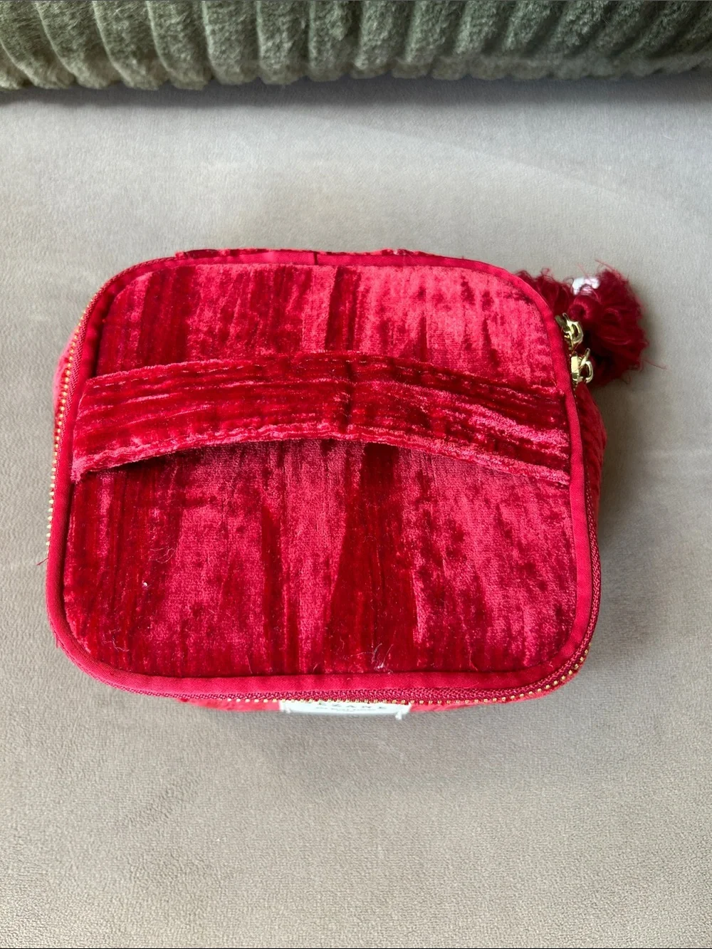 Sézane Red Velvet Cosmetic Case with Gold Zipper